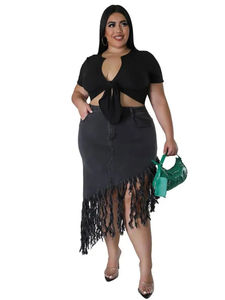 HIgh Impact Special Design Custom Button Front Mermaid Hem Denim <b>Skirt</b> <b>Flared</b> Denim <b>Skirt</b> Denim for Women - Product Image 5