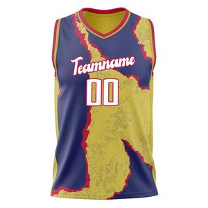 Camiseta de Baloncesto Personalizada con Diseño de Mapa Azul, Amarillo y Rojo, Ropa de Baloncesto Sublimada, Chalecos, Bordado de Equipos, OEM - Product Image 2