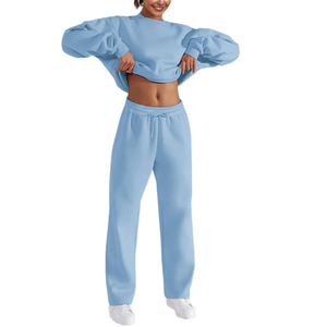 Coupe ample doux 2 pièces ensemble femmes veste d'entraînement durable de haute qualité chaud hiver mode pull bases polaire coton - Product Image 1