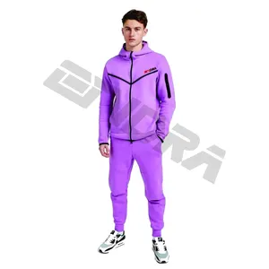 Chándal de lana tecnológica para hombre con diseño OEM, sudadera con capucha y cremallera completa, pantalones de chándal, chándal, 69% algodón, 31% poliéster, parte inferior activa - Product Image 1