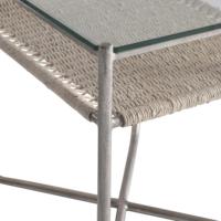 Table d'appoint moderne en verre avec étagère en corde Table d'appoint avec cadre en métal argenté Table d'appoint contemporaine avec étagère de rangement tissée