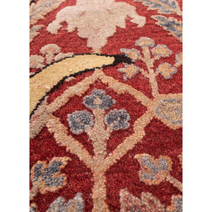 AKWS-9005 <b>Red</b> & Orange Hand Knotted Wool & <b>Silk</b> Rug Floral Pattern for Home Living Room & Hallway Decor 9x12 Inches - Product Image 3