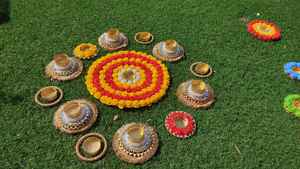Diwali Decor Rangoli Mat Indian Diwali Gift Cesto Artículos Pearl Tealight Holder Vela Diya Decor Indian Festival Decoración - Product Image 5