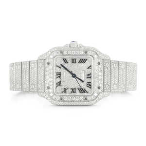 Fournisseur indien Montre en acier inoxydable carrée Hip Hop sertie de diamants Cadran en verre 41 mm Bijoux de luxe à la mode - Product Image 1