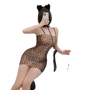Wholesale leopard print erotic lingerie, one-piece stockings, women's sexy suspenders, take off uniforms, seductive passion