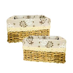 Cesta de Almacenamiento de Pasto Marino Natural con Forro de Algodón, Rectangular y Ecológica, Artesanía de Vietnam - Product Image 1