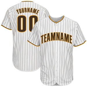 Meilleures ventes Vêtements d'équipe personnalisés Maillot de baseball blanc brun à fines rayures brun-doré - Product Image 1