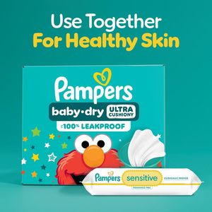 Pañales desechables Pampers Baby Dry talla 5, suministro para 2 meses (2 x 164 unidades) con toallitas húmedas sensibles a base de agua 12X - Product Image 1