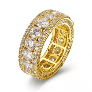 Anillos de diamantes de moissanita de alta calidad de 4mm y 0,3 CT para hombre, Plata de Ley 925, chapado en oro ostentoso, joyería de Hip Hop blanca de 18 quilates - Product Image 3