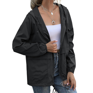 Mujeres ligero con capucha cortavientos casual zip up chaqueta impermeable prendas de vestir exteriores cordón cintura elegante impermeable para viajes - Product Image 2