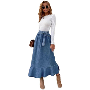 กระโปรงยีนส์ทรงเดรสยาว แต่งชายรุ่ย สไตล์ลำลองสำหรับฤดูร้อน ผ้าฝ้าย แนวสตรีทแวร์สำหรับวัยรุ่น - Product Image 4