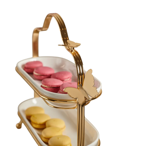 Soporte de pastel de 2 niveles de Metal con acabado dorado para bodas y fiestas Diseño elegante duradero para pasteles Cupcakes y postres Serveware - Product Image 6
