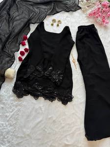Conjunto de Salwar Kameez Negro Tradicional de Primera Calidad con Top, Pantalón y Dupatta Nazarene, Diseños Superventas para Fiestas, Venta en Línea - Product Image 5