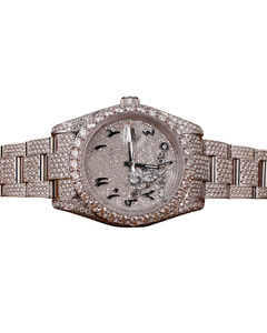 Fully Iced Out <b>White</b> Gold Dial VVS Moissanite Monochrome Wrist Watch Featuring Date Arabic For Men's Dial Top Quality Bling - Product Image 1