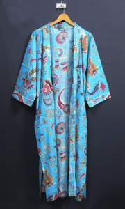 Kimono Hippie de alta calidad, camisón de estilo informal con estampado de algodón 100% turquesa Mukut para Primavera/otoño para verano a granel - Product Image 3