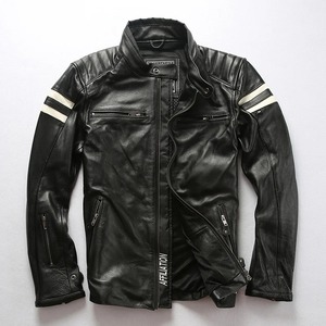 Nouvelle veste de moto en cuir d'agneau véritable marron vintage pour homme, couture tendance, imperméable, coupe-vent, veste de motard pour l'hiver - Product Image 6