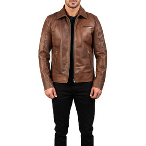 Vestes en cuir d'hiver de haute qualité pour hommes, design de motard élégant personnalisé avec col à capuche en tissu intérieur chaud - Product Image 5