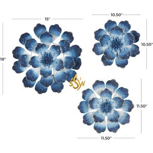 Arte de pared de lujo decoración del hogar interior diseño único Metal hierro flores arte pared tallado hecho a mano Color azul arte de montaje en pared - Product Image 6