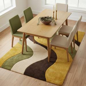 Hand-Tufted Wool Living Room Rug | Retro Abstract Sculptural Modern Area <b>Carpet</b> with Latex Backing Vintage Decor - Product Image 3