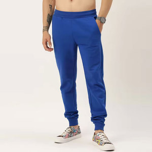Men's Royal Blue Sweatpants <b>Elastic</b> <b>Waist</b> Casual Joggers Side Pockets Midweight Cotton Knitted Autumn Wear - Product Image 1