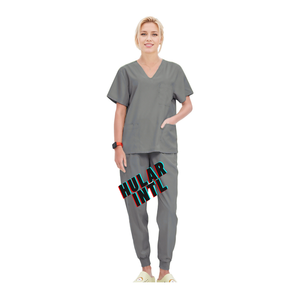 Cómodo elástico transpirable con cuello en V y pantalón Jogger Set para salones y dentistas Oficina Hospital Uniformes Scrubs - Product Image 6