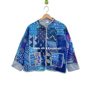 Venta al por mayor indio hecho a mano Chaqueta de algodón acolchado Jaipuri Vintage algodón Kantha chaqueta sin mangas Reversible indio hecho a mano Kanth - Product Image 1