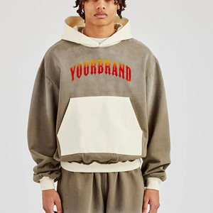 Nouveau arrivé 2025 100% coton homme couleur bloc sweats à capuche personnalisé DTF imprimé logo 2 tons baggy goutte épaule à capuche pour hommes - Product Image 4