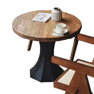 Mesa de centro redonda estilo odern, asiento de cuerno octogonal para la Base, hecha de madera pura