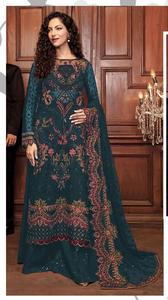 Новый пакистанский костюм из тяжелого жоржета с вышивкой и жемчугом, полуготовый костюм-палаццо для оптовой продажи - Product Image 4