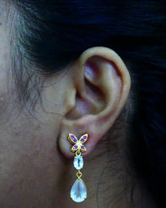 Vêtements de mariage 925 argent sterling plaqué or rubis rose quartz pierres précieuses attrayantes boucles d'oreilles élégantes - Product Image 6