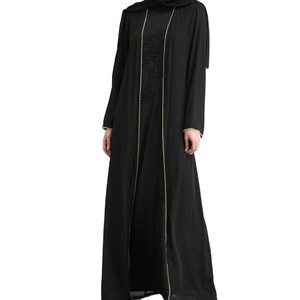 2023 mujeres de alta calidad frente abierto moda Abaya Jubbah rayas personalizadas negro teñido tradicional musulmán ropa y accesorio - Product Image 1
