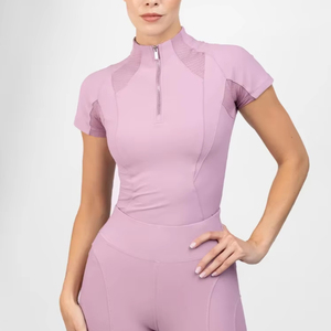 Lightweight Women Equestrian Performance Shirt <b>Short</b> <b>Sleeves</b> Breathable Stretch Fabric Horse Riding <b>Base</b> <b>Layer</b> OEM Service - Product Image 1