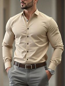 Camisa de negocios de manga larga de color sólido para hombre, camisa de vestir informal y formal para hombre, 100% algodón. - Product Image 4