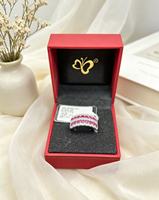 Anillo de 14K con Tres Filas de Incrustaciones Rojas, Estilo Minimalista, Regalo para Novia y Madre