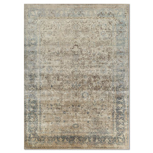 Tapis noué à la main en laine et soie Aurora Ivory, modèle classique AKWS-13049, grand rectangle, motif médaillon abstrait, pour salon et couloir. - Product Image 1