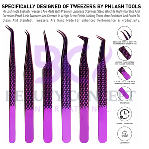 Pince à épiler de greffe d'extension de cils antidérapante durable en acier inoxydable violet facile à utiliser avec texture personnalisée bon vendeur - Product Image 6