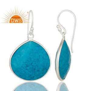 Natural Turquoise Earrings Wholesale Solid Fine Sterling Silver Hook Dangle Earrings Jewelry - Product Image 4