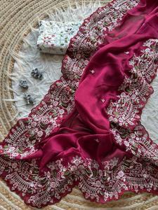 Heavy Glossy Heavy Rangoli Seda Étnico Sari con Blusa Exclusiva Fiesta Boda Festival desgaste Estilo Elegante Mujer Chica desgaste - Product Image 4