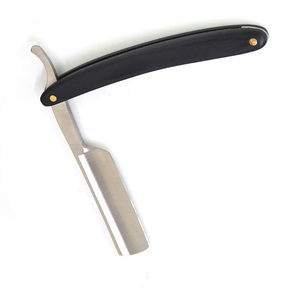 Maquinilla de afeitar de borde recto Manual de acero inoxidable alemán negro mate Premium profesional mango de madera para corte de pelo de barberos - Product Image 6