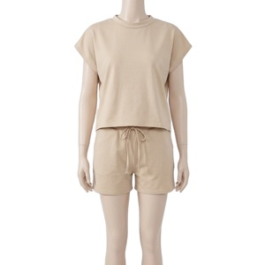 ชุดโยคะถักแบบโปร่งสำหรับผู้หญิง OEM ODM เสื้อยืดกับกางเกงขาสั้น ชุดออกกำลังกายกลางแจ้ง เสื้อยืด กางเกงขาสั้น ยืดหยุ่นสูง ป้องกันแรงกระแทก ชุดฟิตเนส - Product Image 1