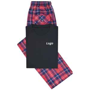 Black Plain T-Shirt <b>Pajama</b> Set 100% Cotton Woven Lounge Set Comfortable Sleepwear with Crew Neck Tee & Elastic Waist <b>Pants</b> - Product Image 1