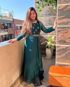 Georgette-vestido tradicional indio para boda y fiesta, ropa de trabajo bordada de imitación con Dupatta con espejo Real, proveedor hecho a mano - Product Image 2