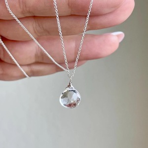 Collier pendentif goutte d'eau en topaze blanche transparente, délicat, fait main, en argent sterling 925, pierre de naissance de avril, véritable simplicité - Product Image 1