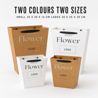 Sac cadeau en papier kraft trapézoïdal avec logo personnalisé et poignée pour fleuriste, emballage cadeau de détail, fournisseur en gros