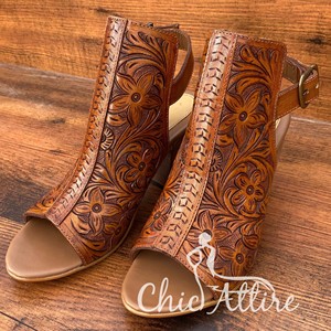 Newest Hand <strong>Tooled</strong> Leather <strong>Heels</strong> Sandals Dress Shoes High <strong>Heels</strong> <strong>Western</strong> Fashion Women Genuine Leather Wedges Wedding Prom Shoes