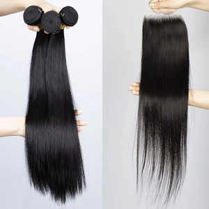 Extensiones de Cabello Brasileño Virgen Remy Liso Premium al por Mayor con Cierre, Trama Doble a Máquina, Paquete de 22 Pulgadas - Product Image 3