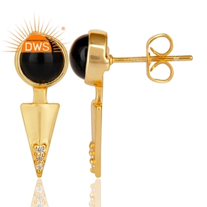 Pendientes colgantes de piedras preciosas de ónix negro Natural chapados en oro de 18 quilates de plata esterlina más vendidos, fabricante de joyería fina Demi - Product Image 4