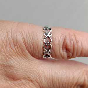 925 Sterling Silver Heart <b>Ring</b> <b>Dainty</b> Romantic Promise Band with Tiny Connected Hearts Handmade Elegant Jewelry - Product Image 4