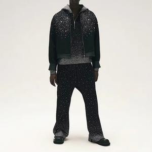 Conjunto personalizado de sudadera con cremallera de diamantes de imitación y pantalones de chándal de invierno para hombre con lavado ácido y ropa de calle 2025 - Product Image 3