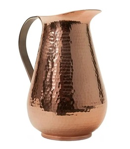 Pichet à eau moderne et élégant en cuivre avec couvercle plat minimaliste et poignée incurvée élégante pour servir l'eau - Product Image 6